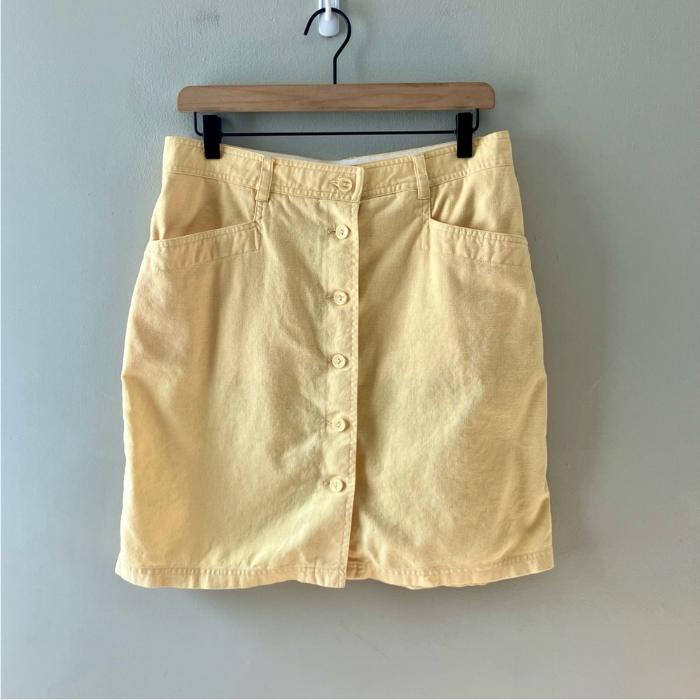 CHRISTOPHER & BANKS Light Yellow Button Up Linen Blend Mini Skirt